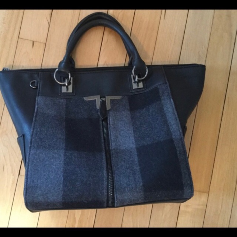 Black gray plaid flannel handbag purse  Excellent